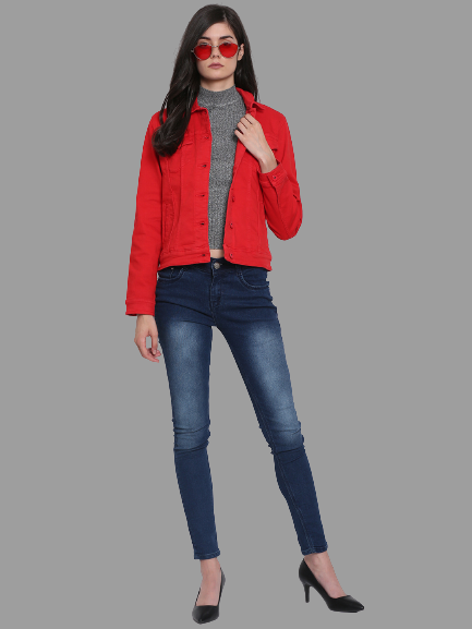 Women Red Trucker Jacket