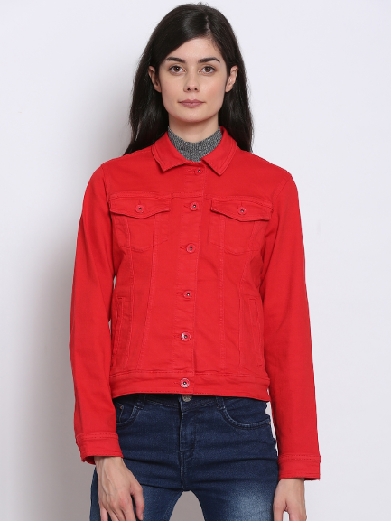 Women Red Trucker Jacket