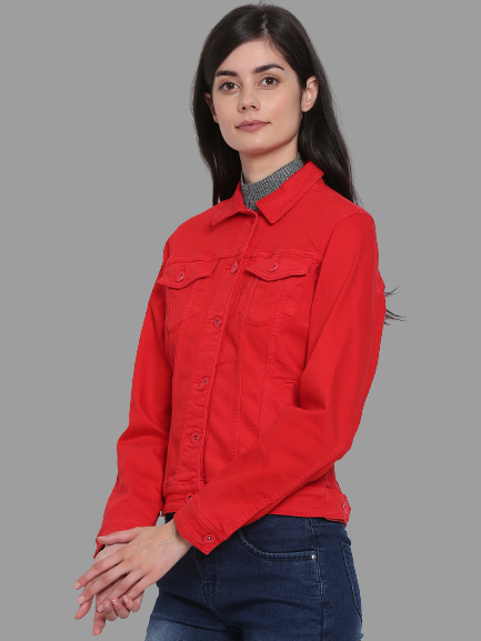 Women Red Trucker Jacket