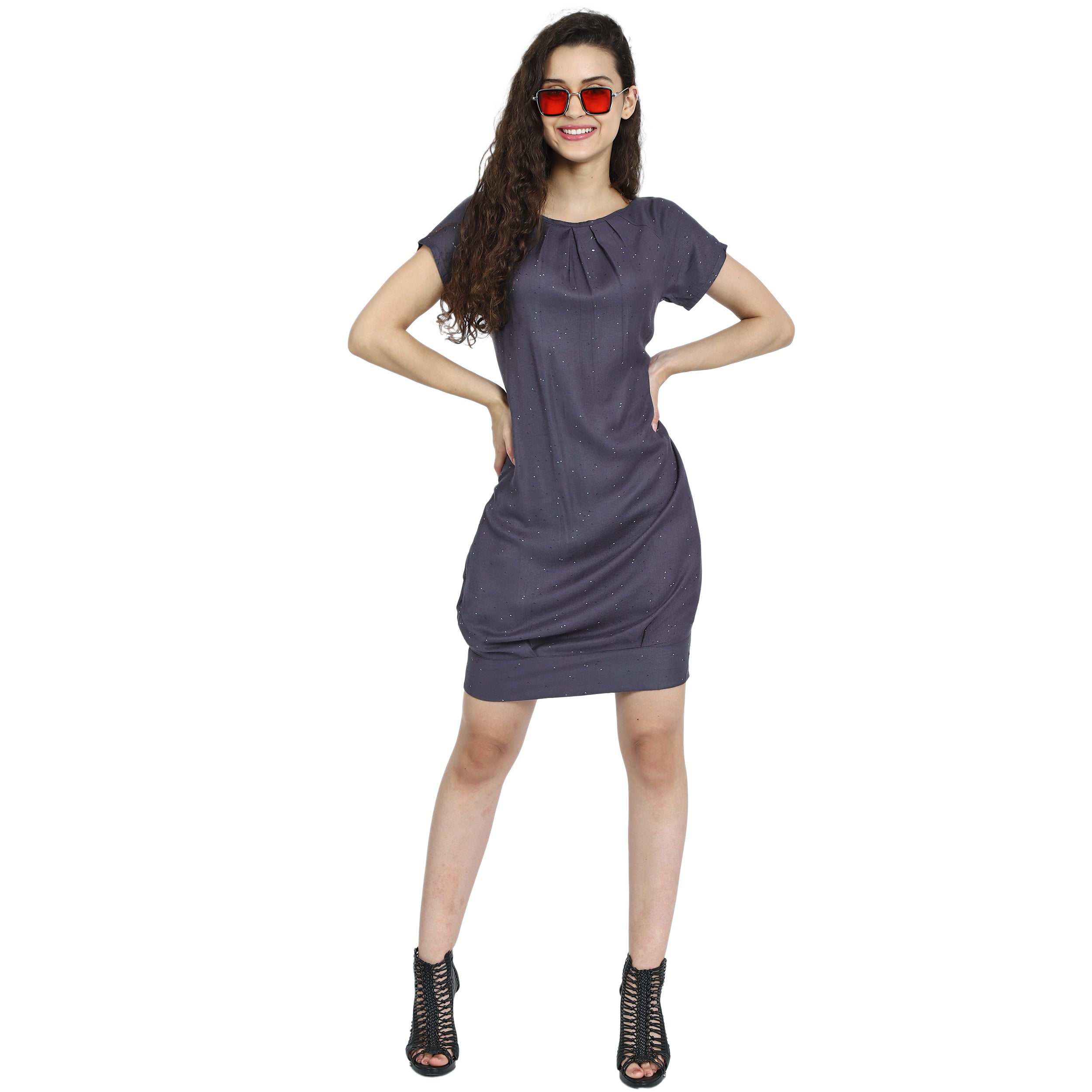 Women Grey A Line Mini Dress