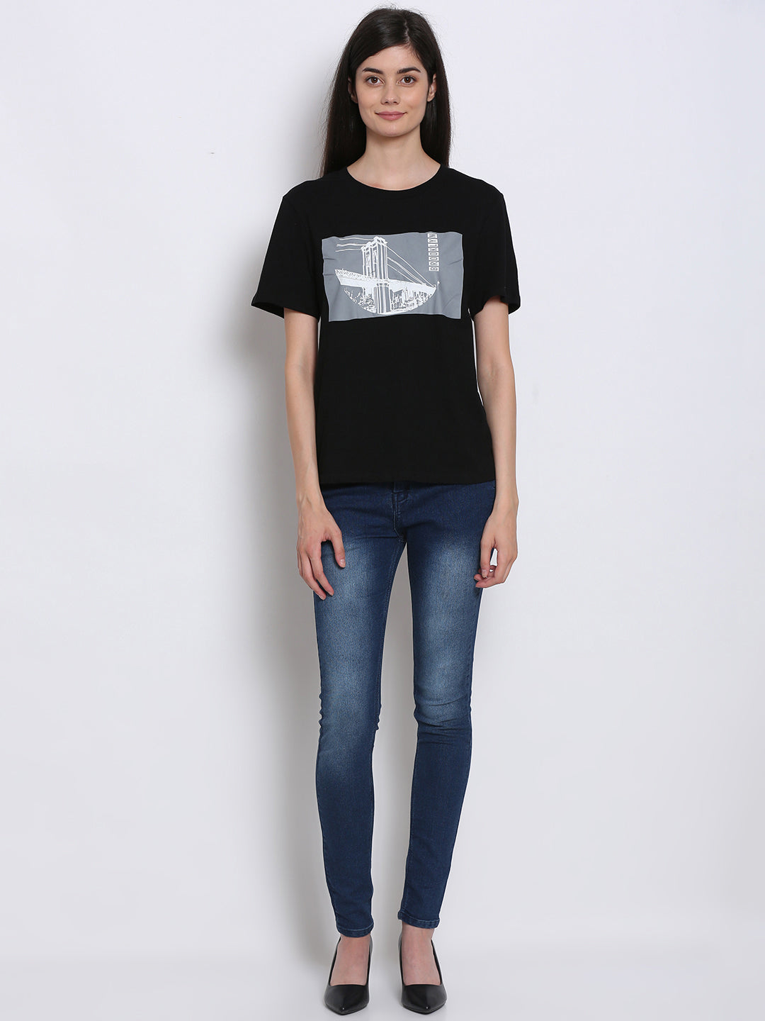 Women Black Graphic Tee