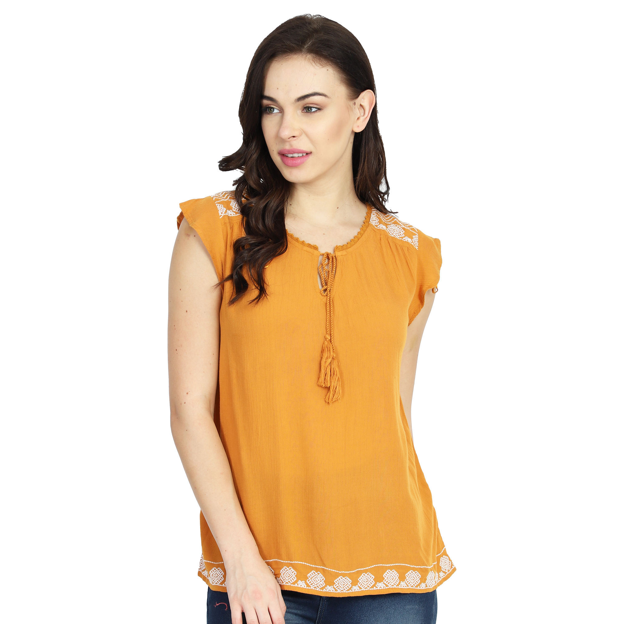 Women Mustard Embroidered Top