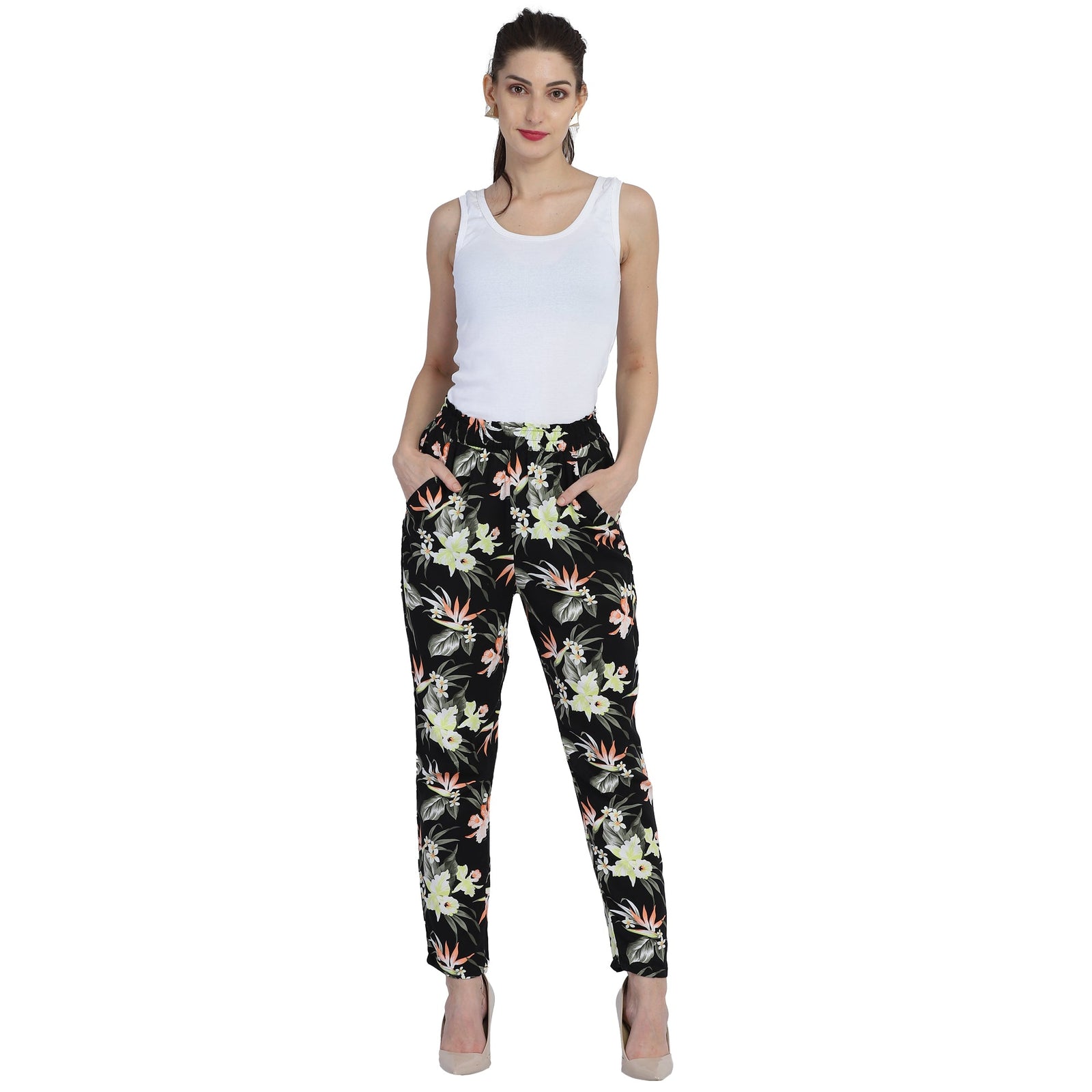 Women Floral Ankle Trousers