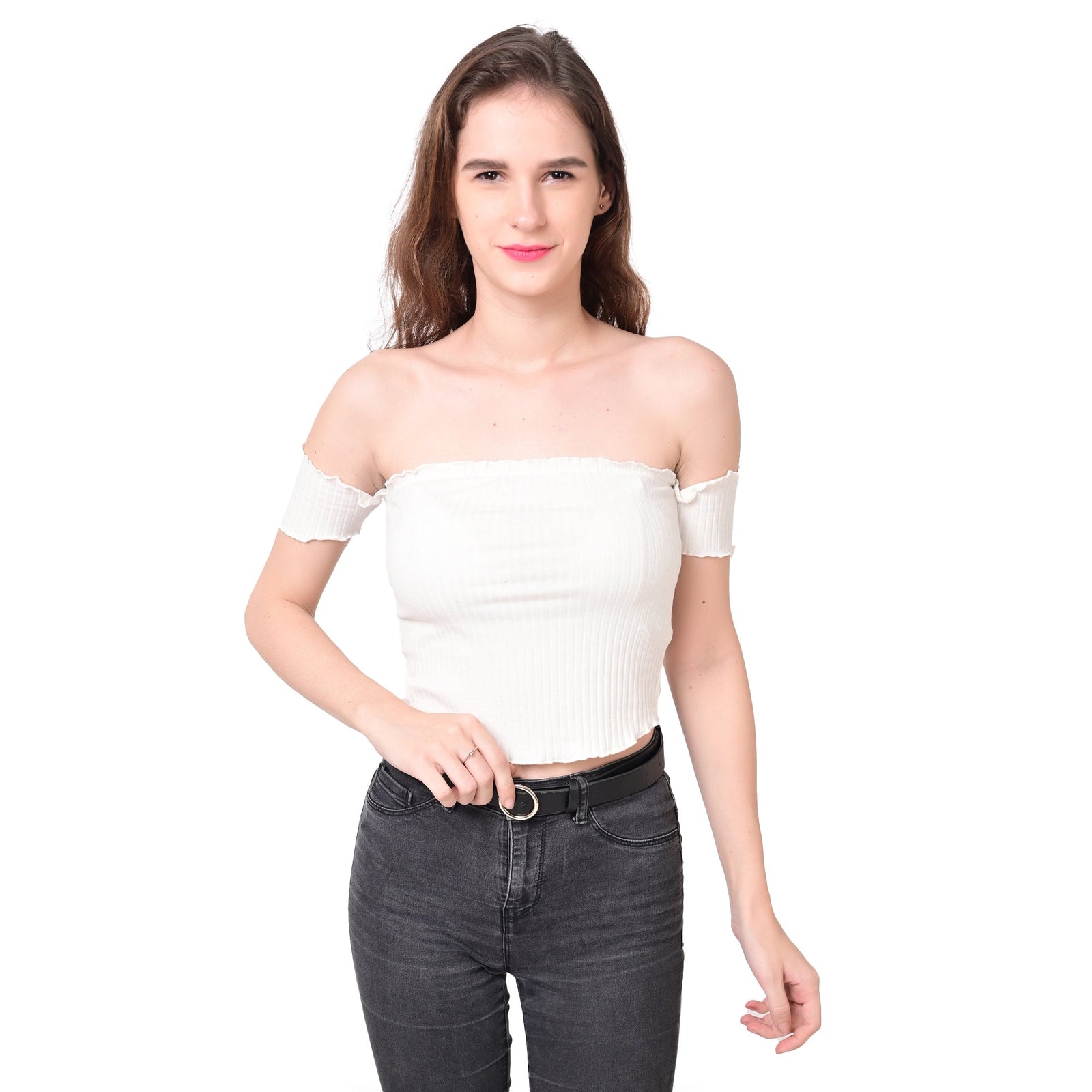 Women White Smocked Crop Top