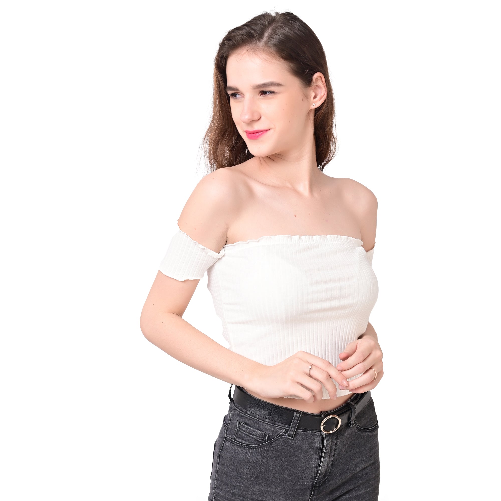 Women White Smocked Crop Top