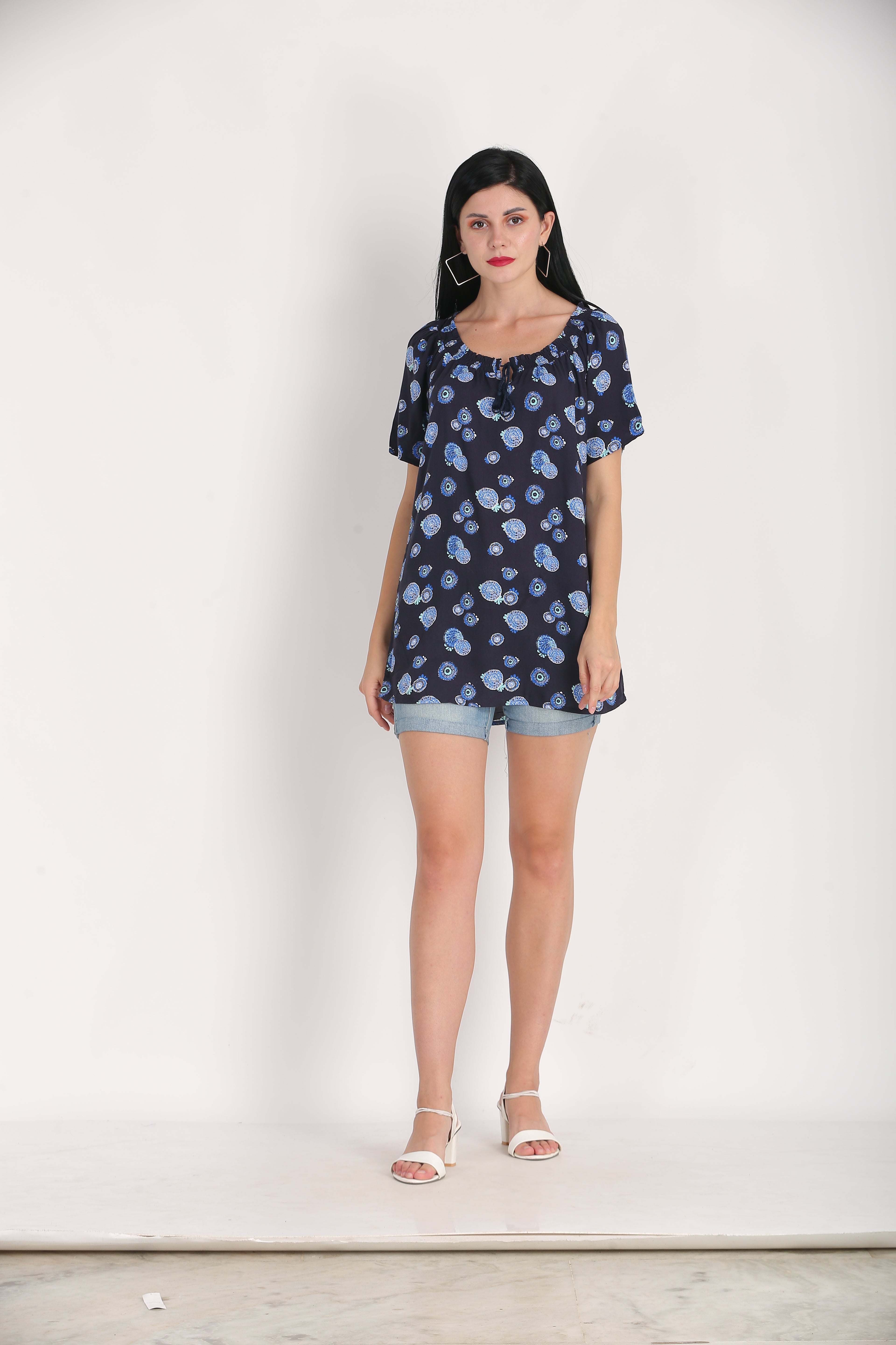 Women Blue Printed Summer Top