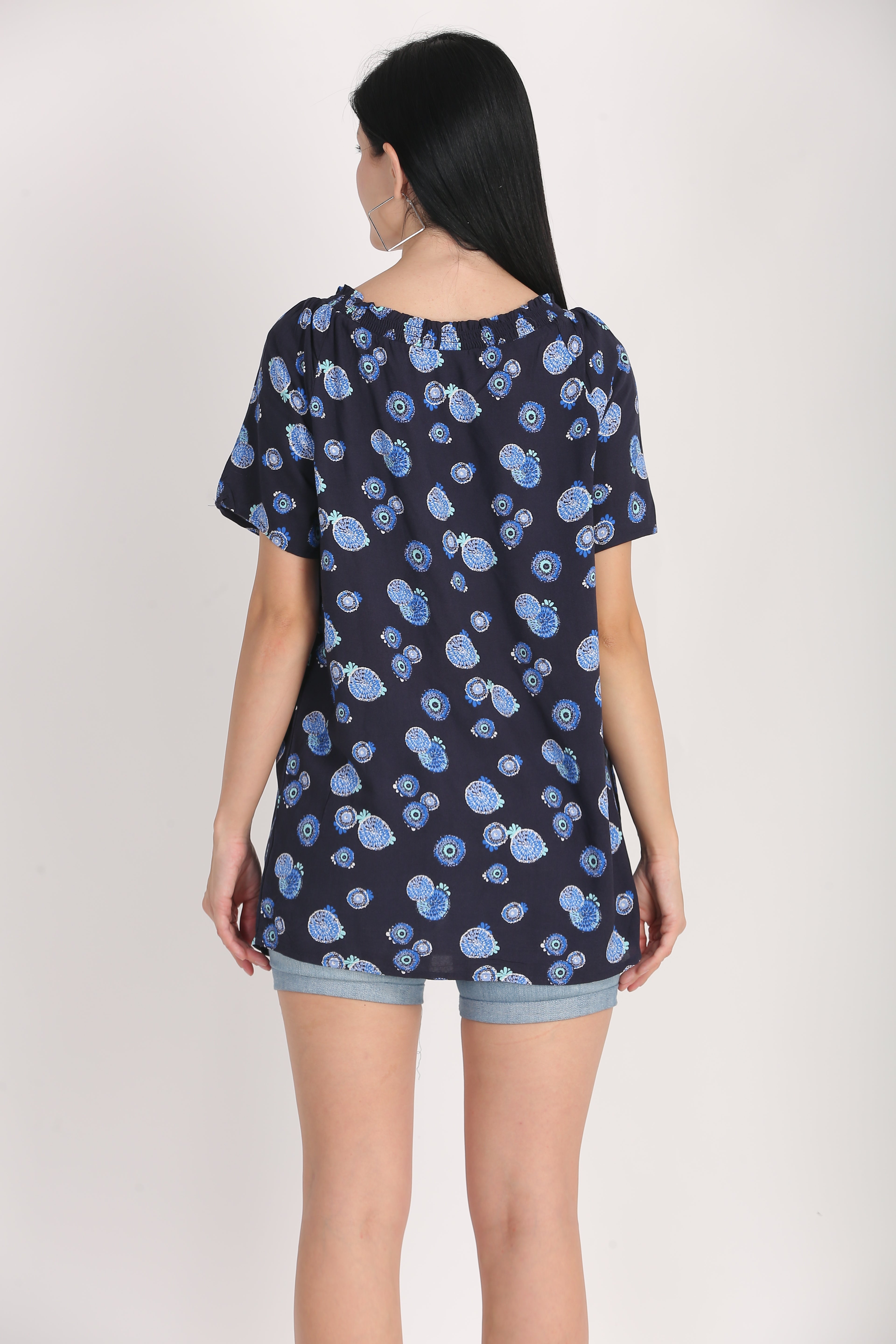 Women Blue Printed Summer Top