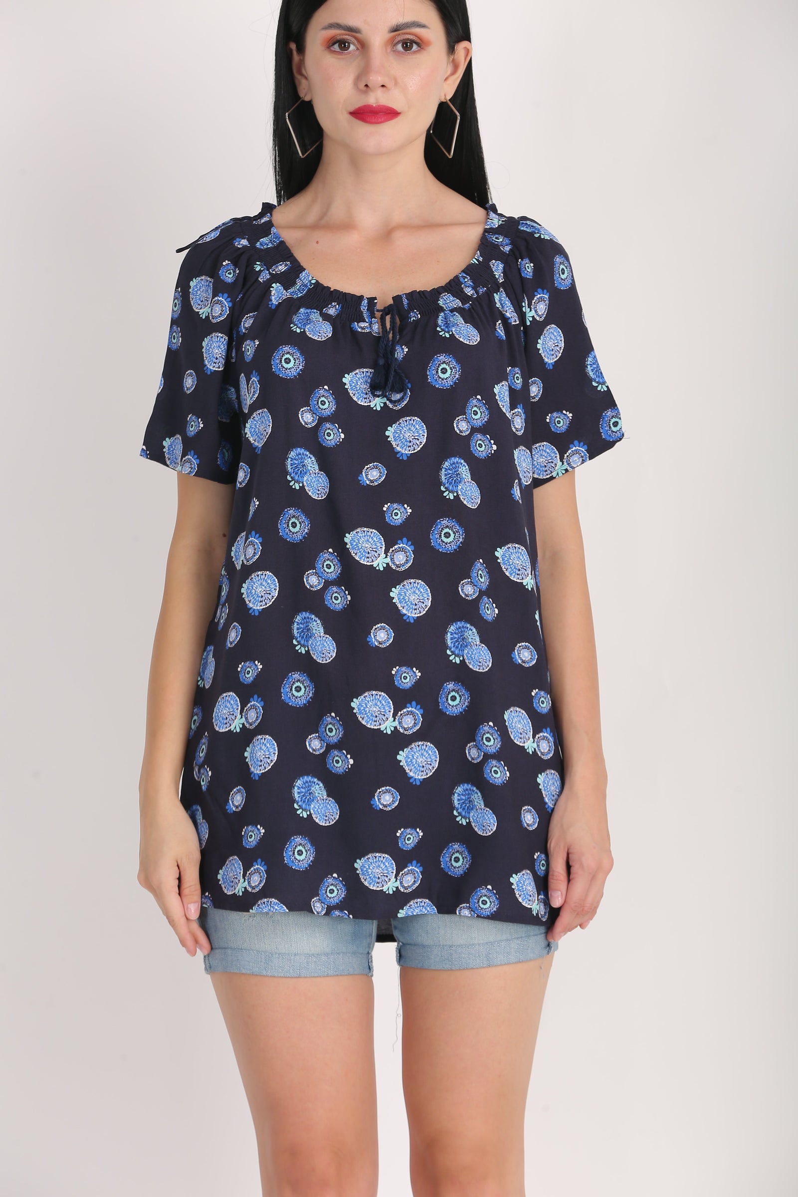 Women Blue Printed Summer Top