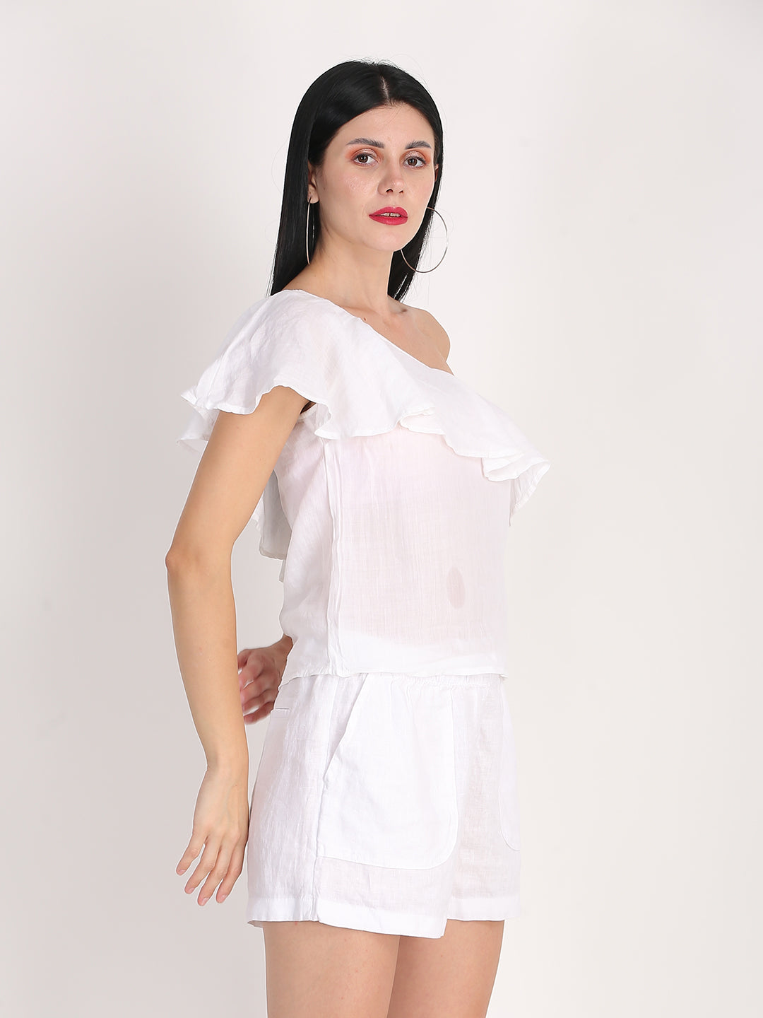 Women White One Shoulder Top