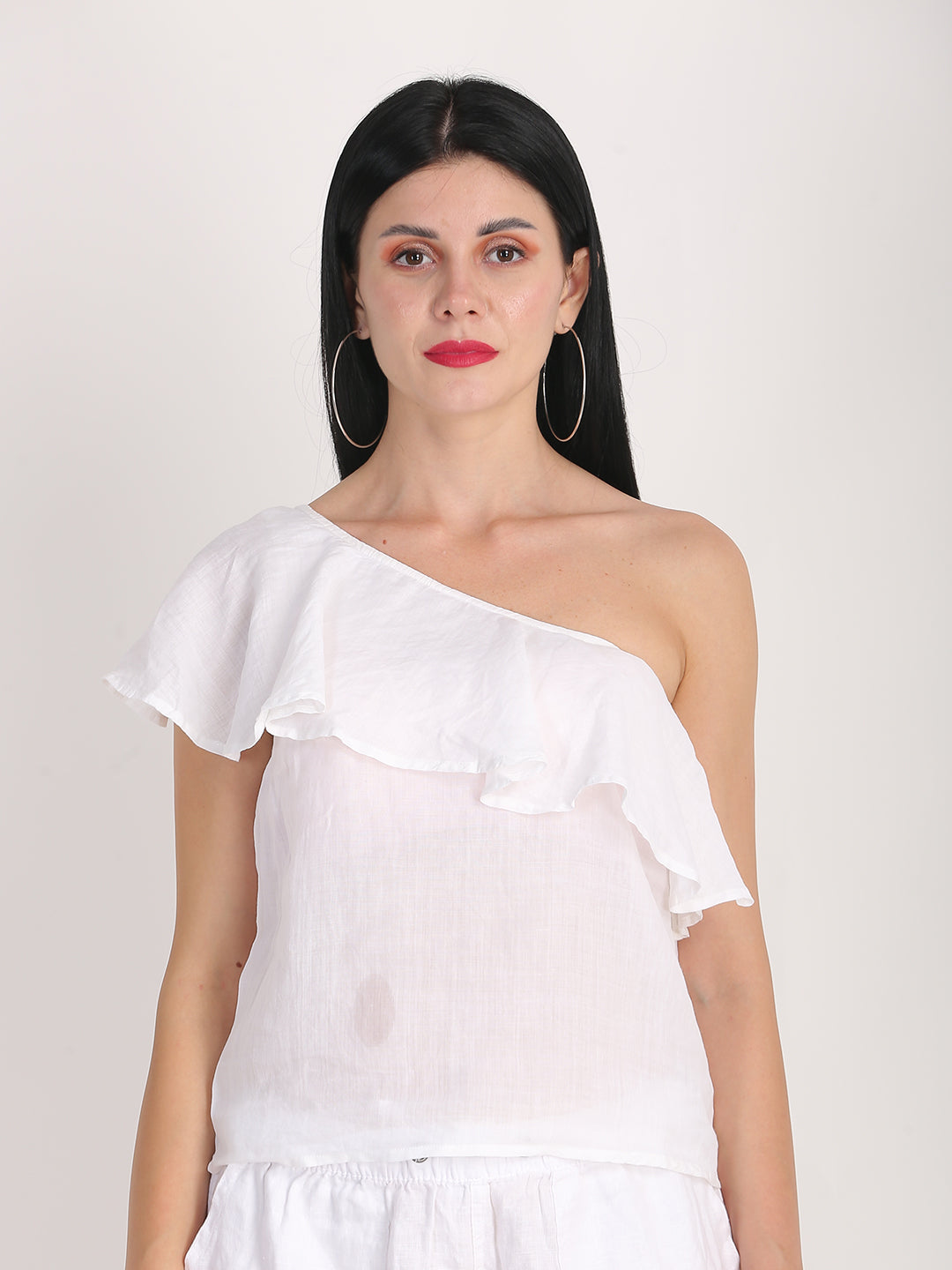 Women White One Shoulder Top