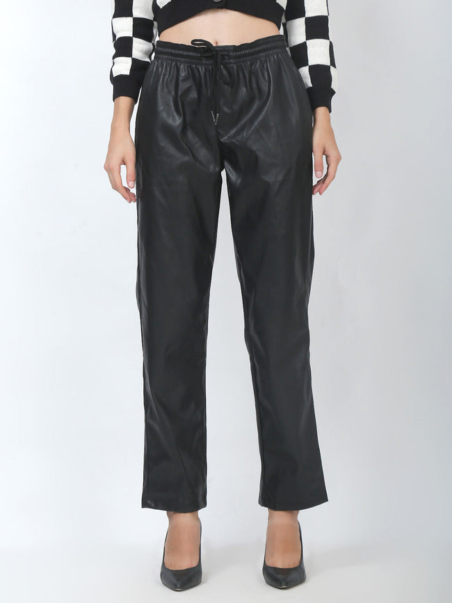 Women Black Faux Leather Pants