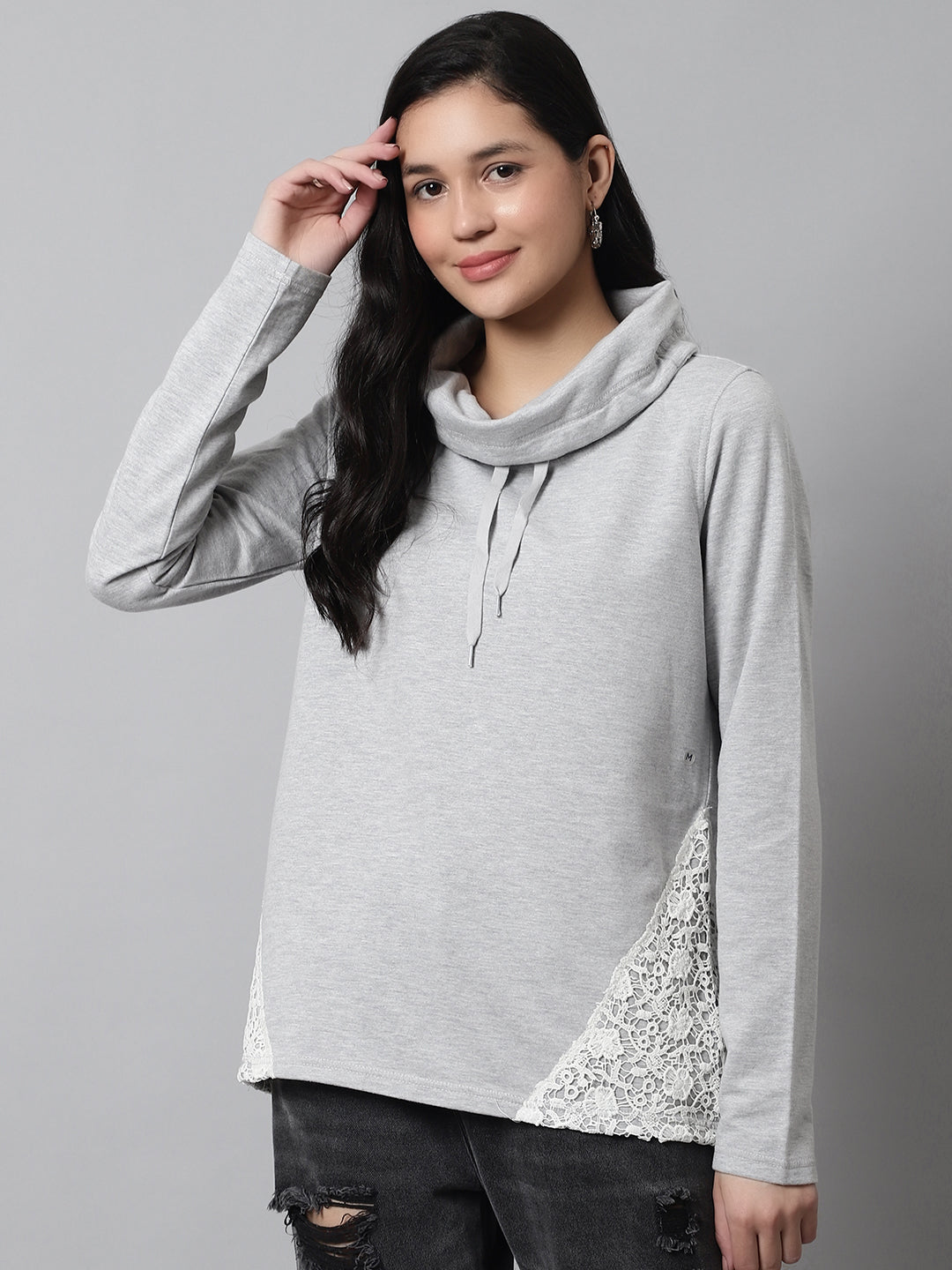 Women Grey Cotton Sweater