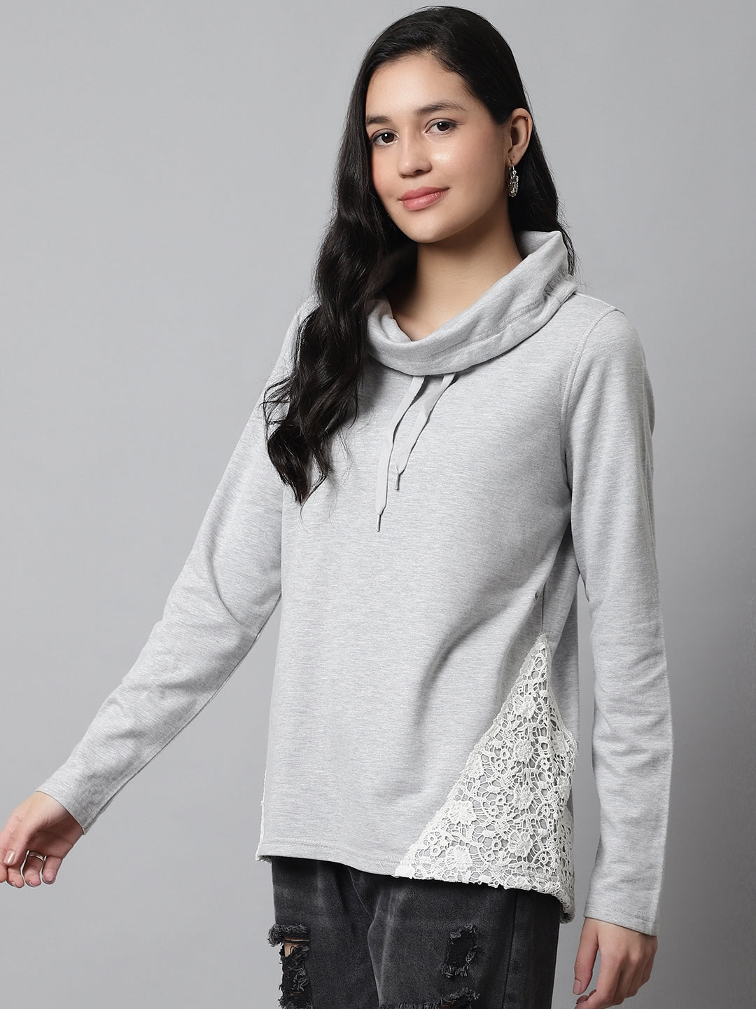 Women Grey Cotton Sweater