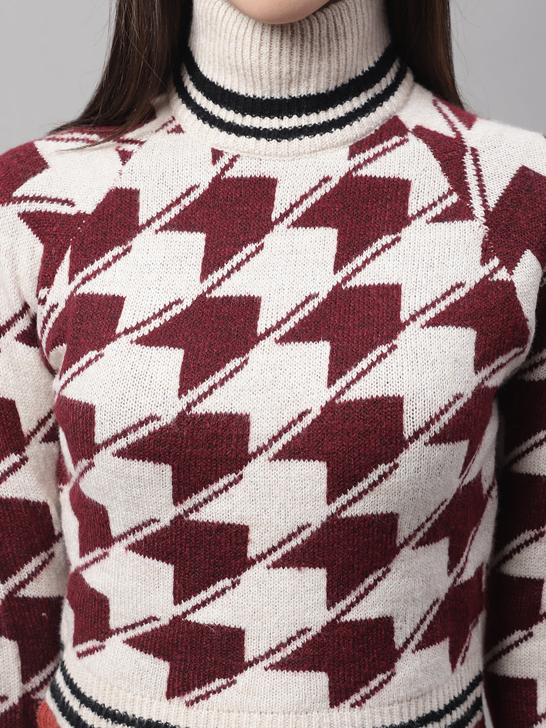 Women Red High Neck Sweater