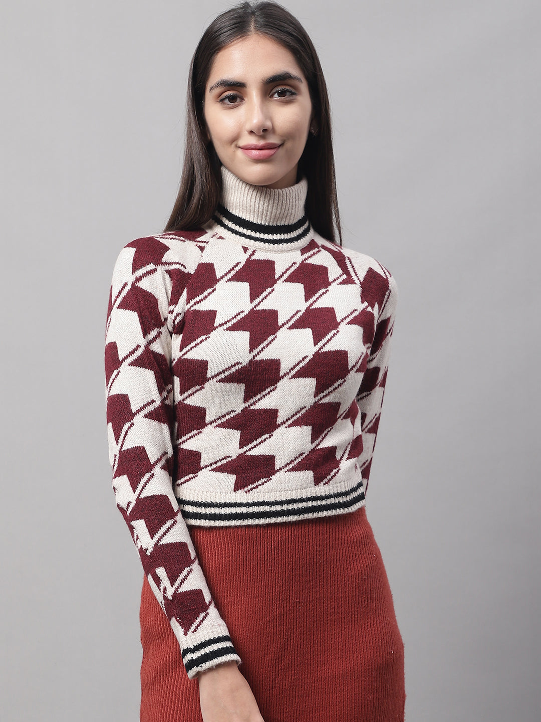 Women Red High Neck Sweater