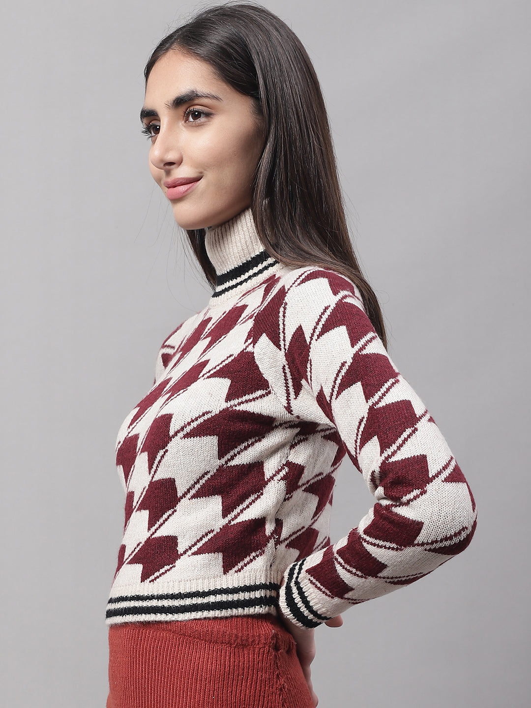 Women Red High Neck Sweater