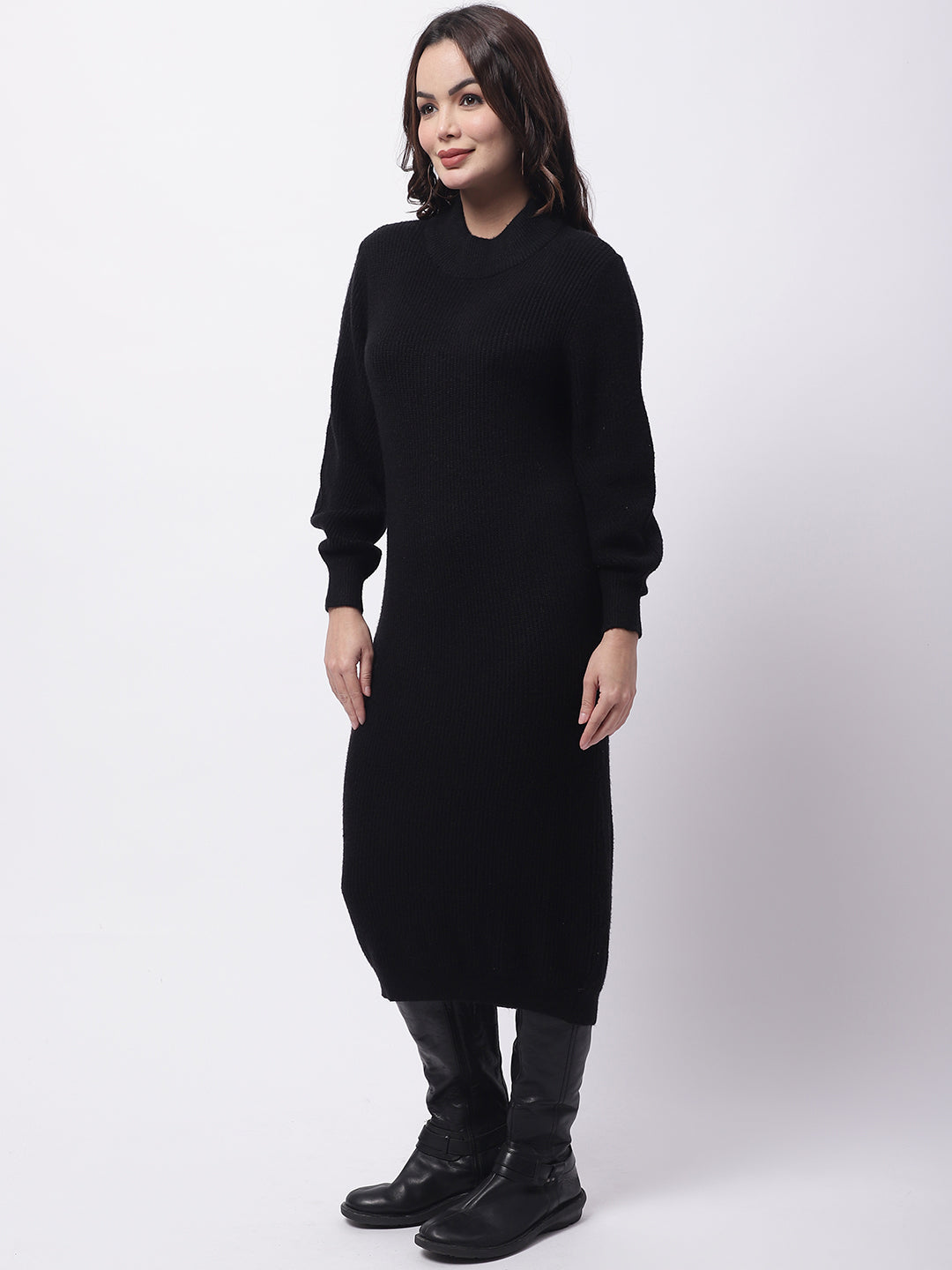 Women Black Ribbed Bodycon Dress