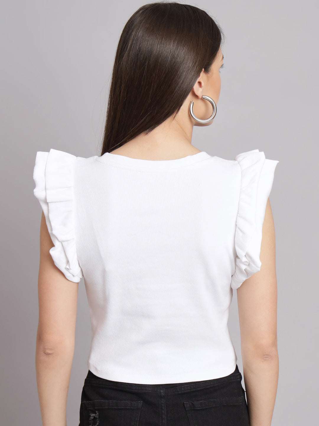 Women White Frilled Crop Top