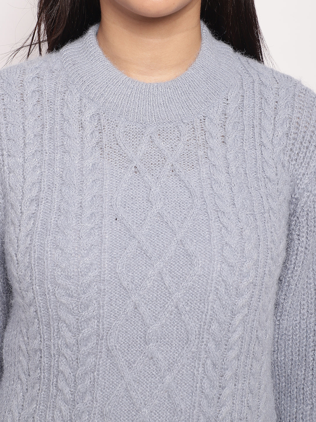 Women Light Blue Cable Knit Sweater