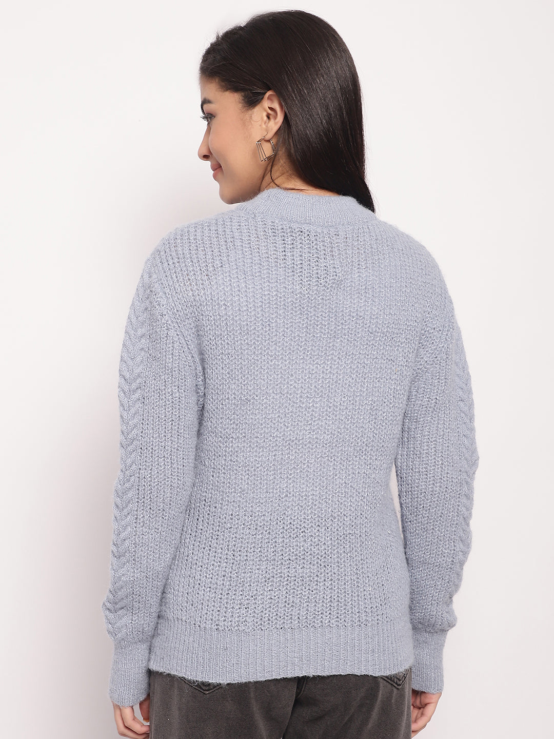 Women Light Blue Cable Knit Sweater