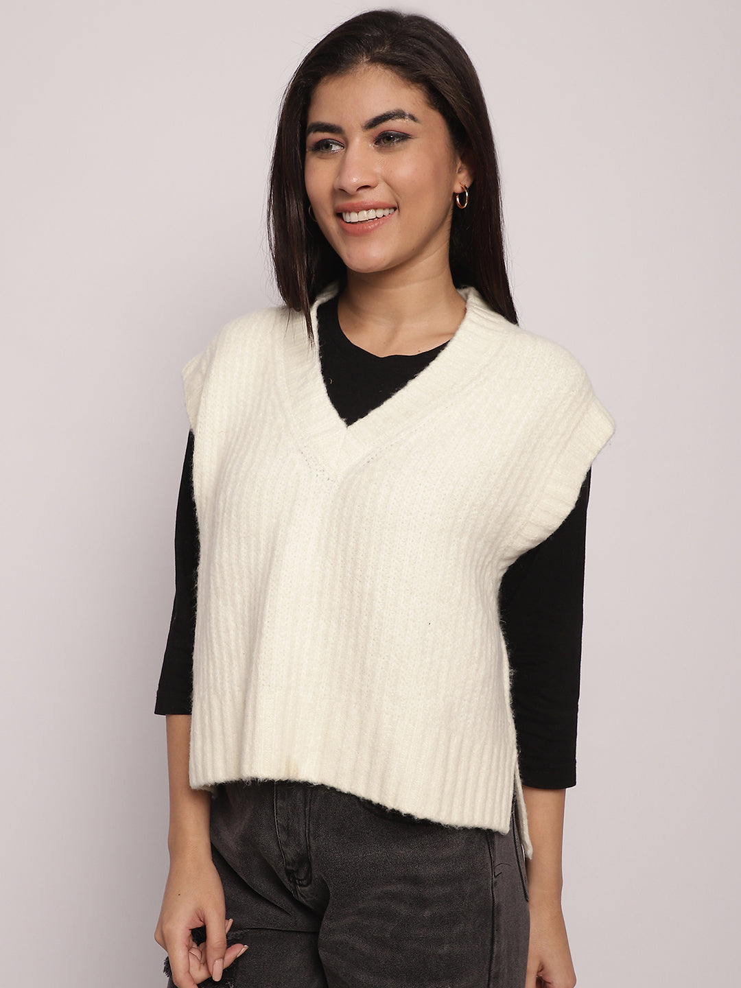 Women Cream Sweater Vest