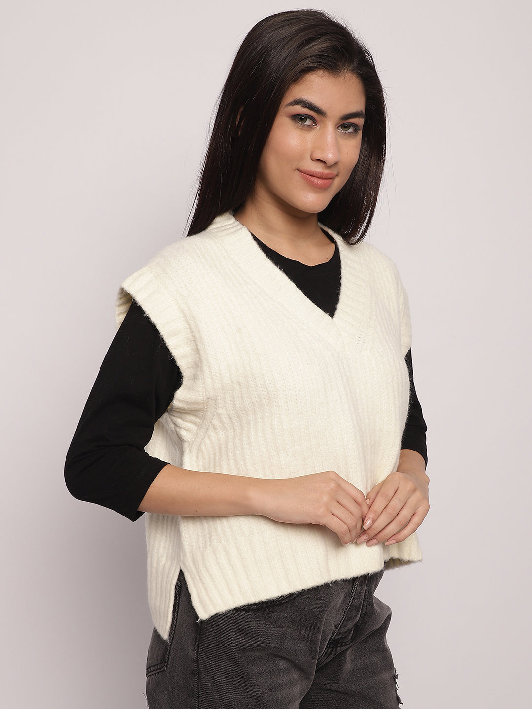 Women Cream Sweater Vest