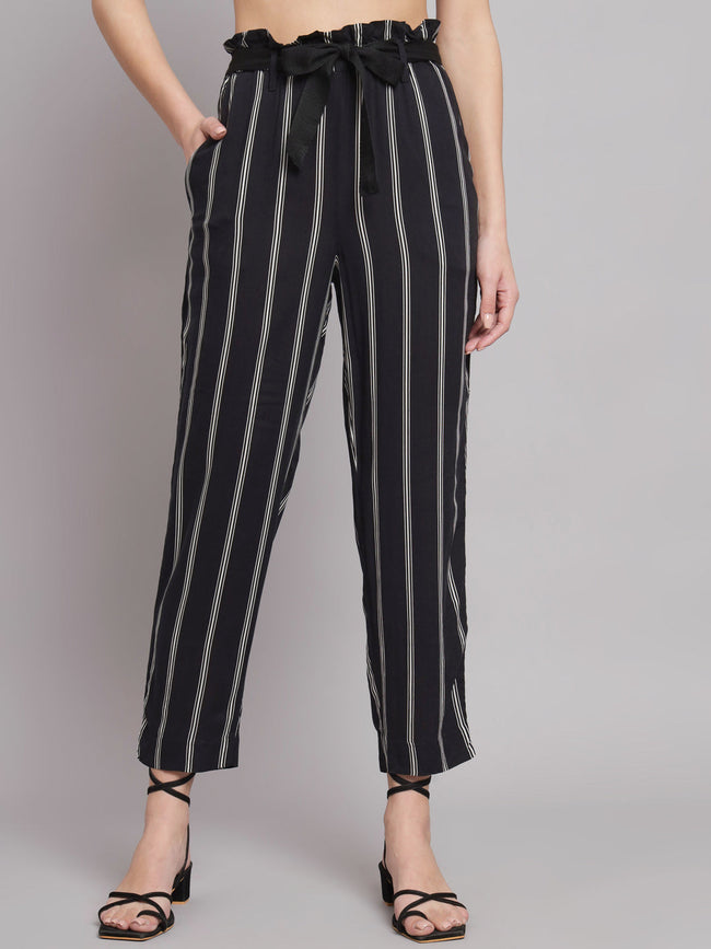 Women Black Stripped Pants
