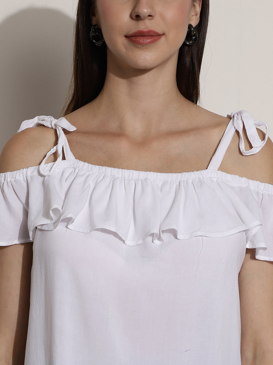 Women White Open Shoulder Top