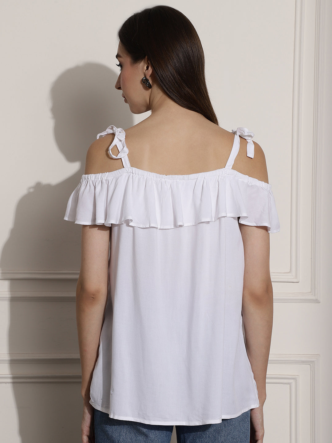 Women White Open Shoulder Top