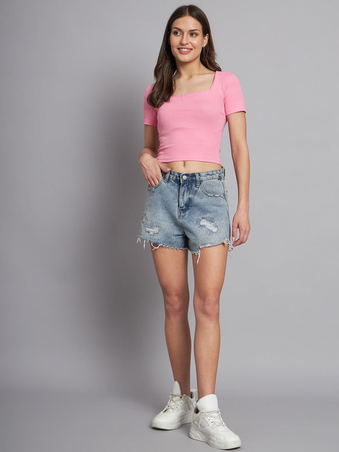 Women Pink Square Neck Top