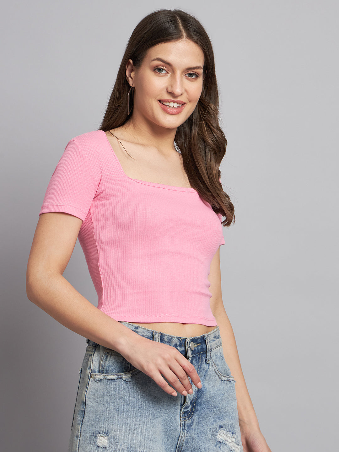 Women Pink Square Neck Top