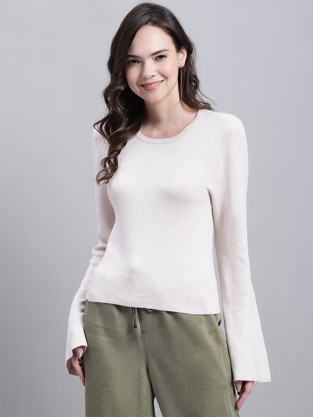 Women Beige Round Neck Top