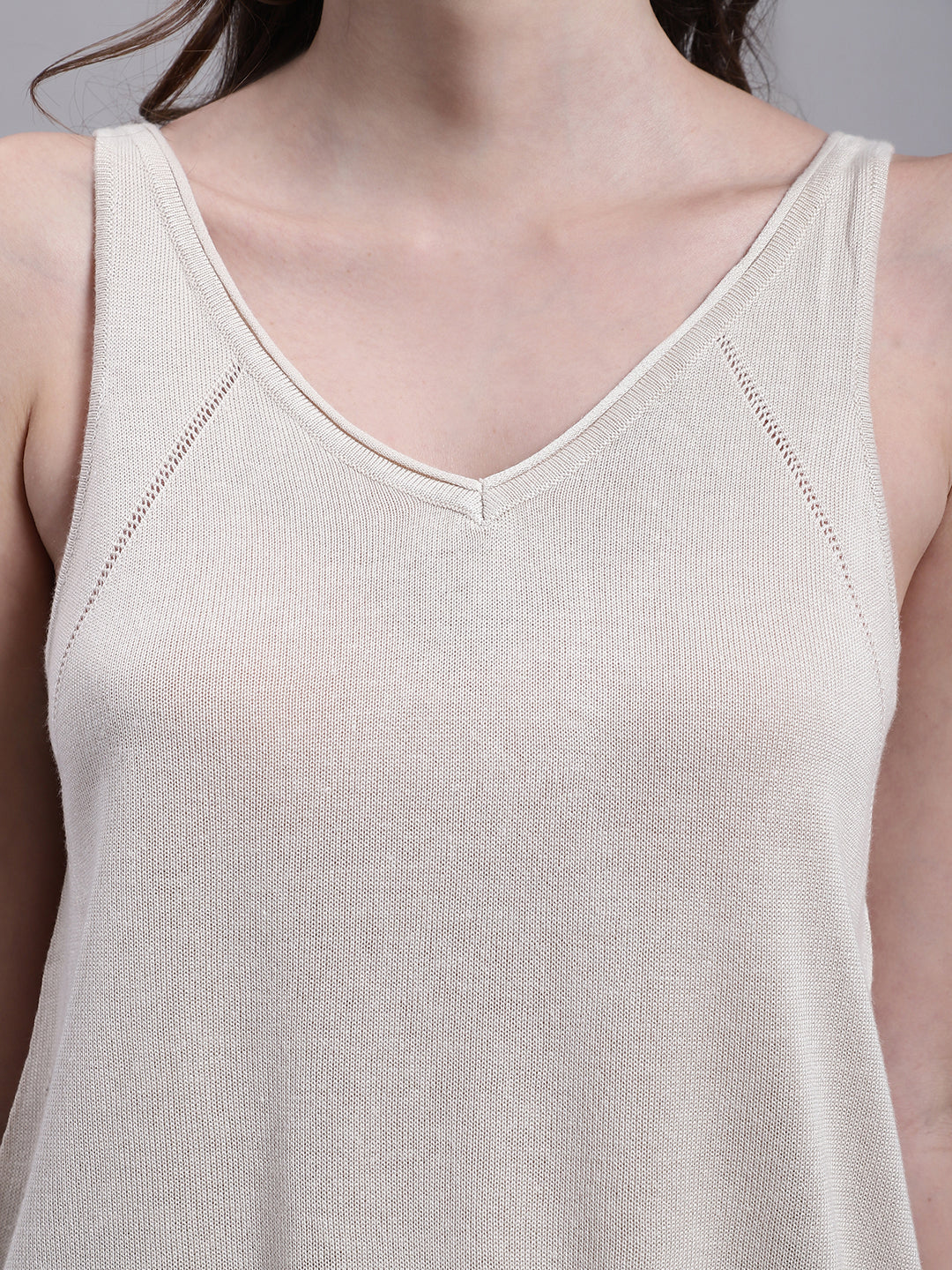 Women Beige V Neck Top