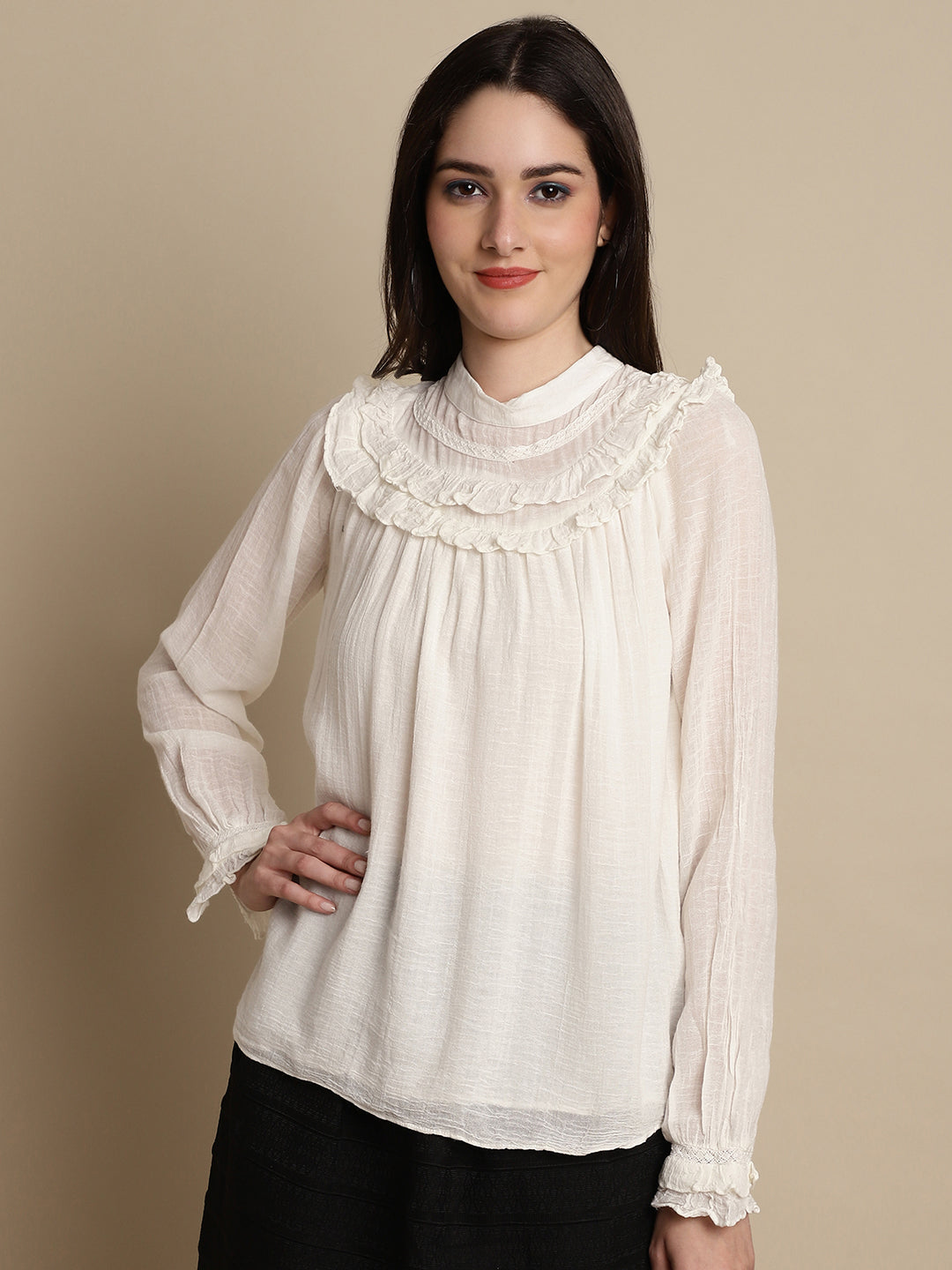 Women Beige Lace Top