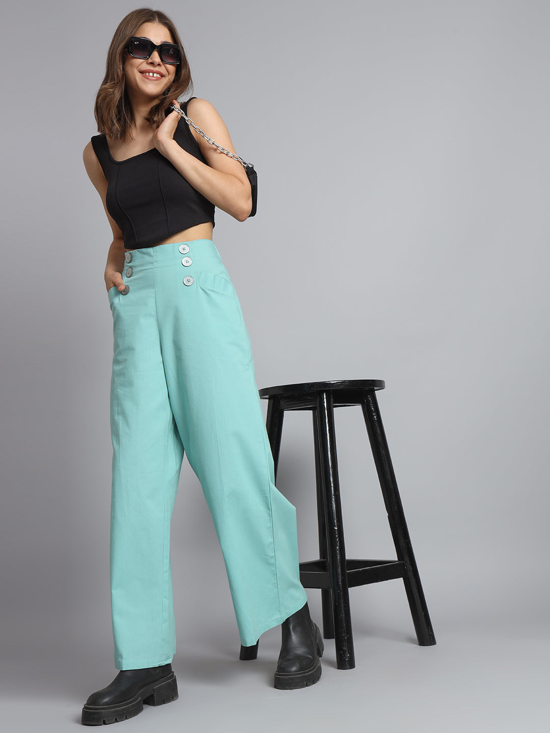 Women Sea Green Pants