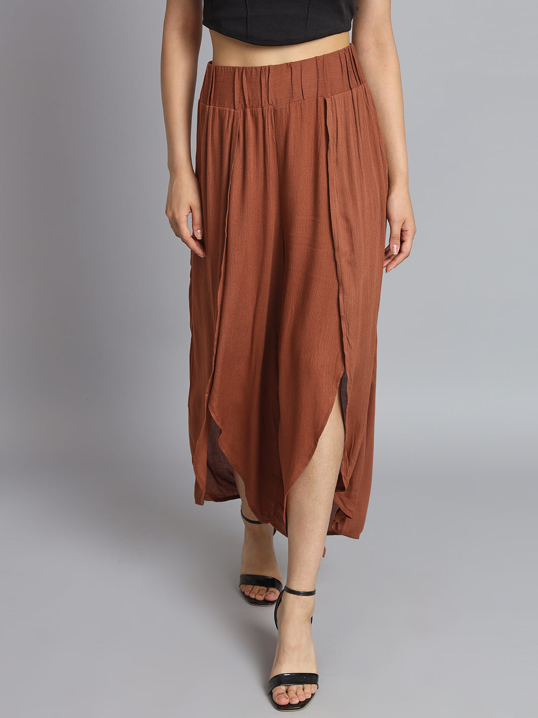 Women Brown Slit Pants