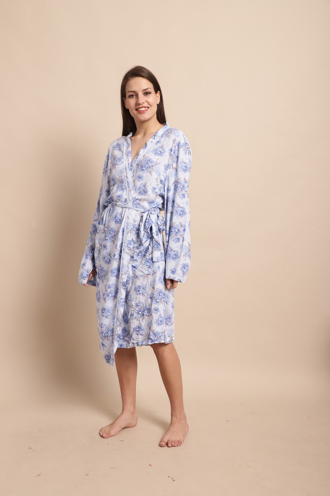 Women Blue Wrap Midi Dress