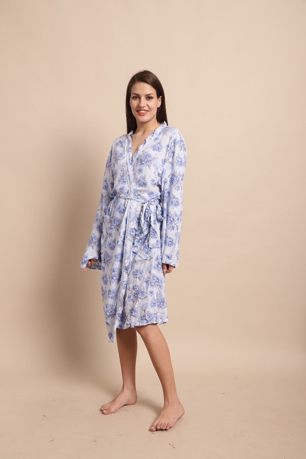 Women Blue Wrap Midi Dress