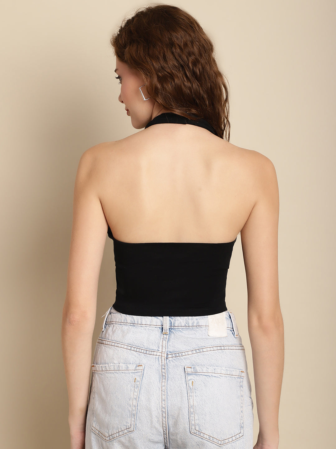 Women Black Halter Neck Crop Top