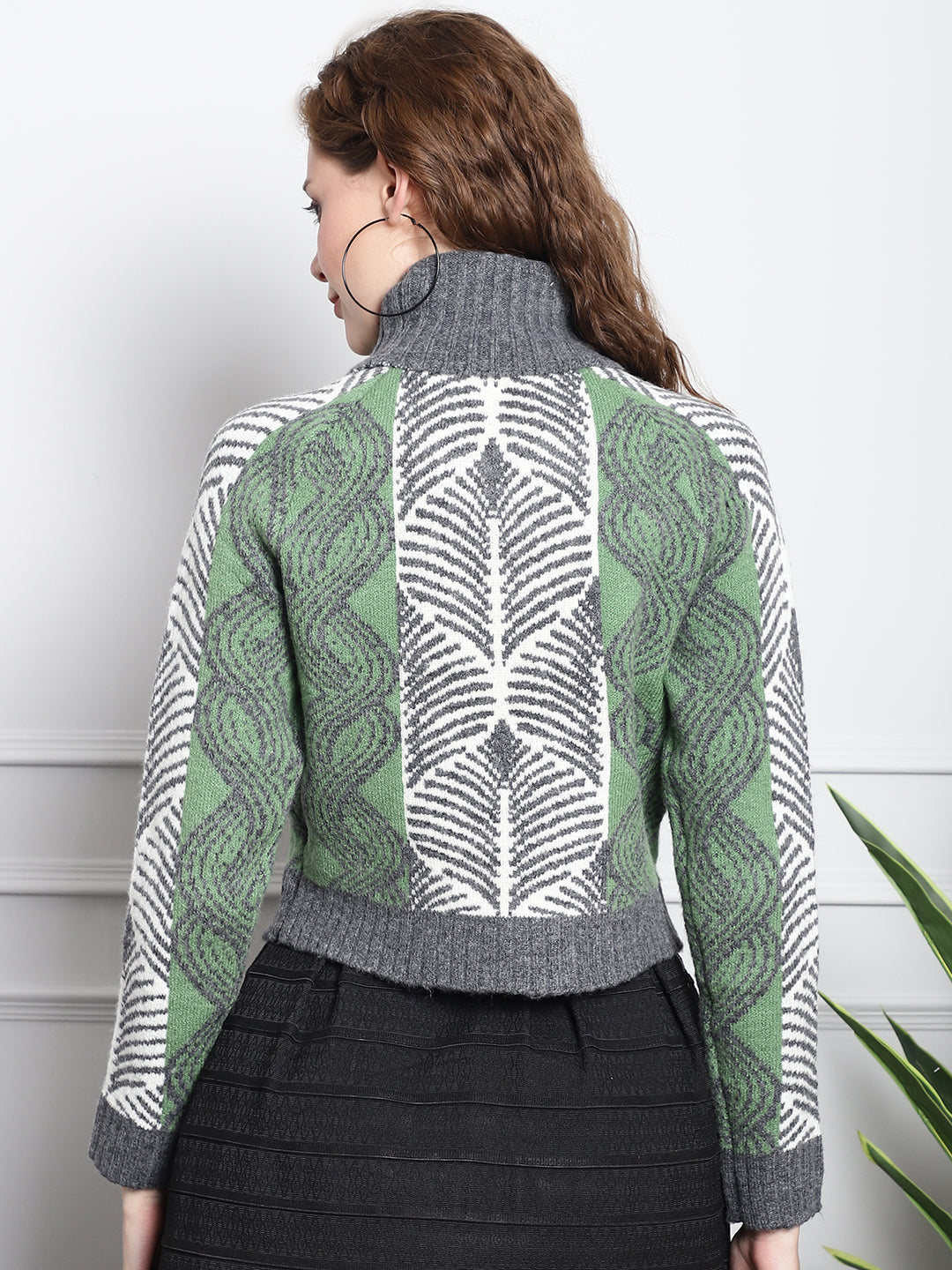 Women Dark Green High Neck Sweater