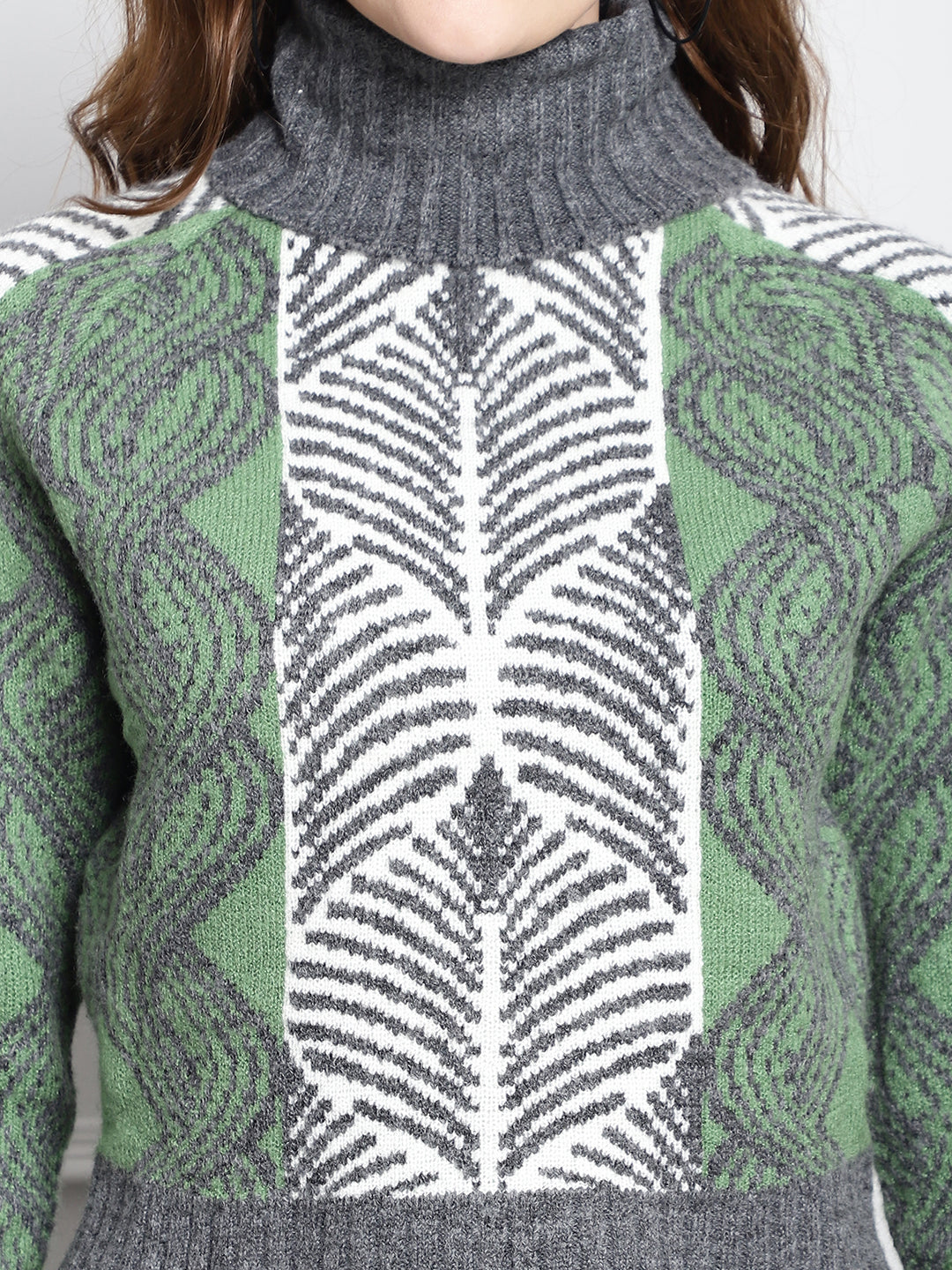 Women Dark Green High Neck Sweater