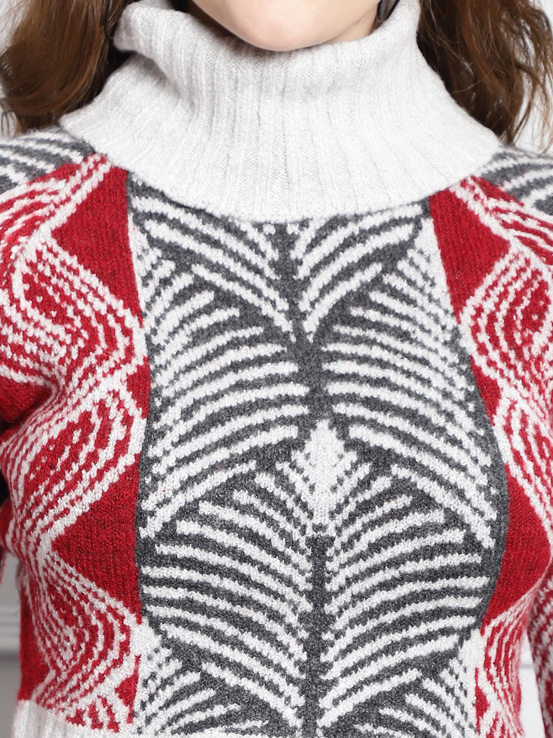 Women Red High Neck Sweater