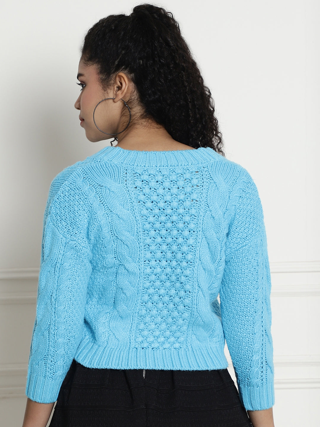 Women Blue Crop Cardigan