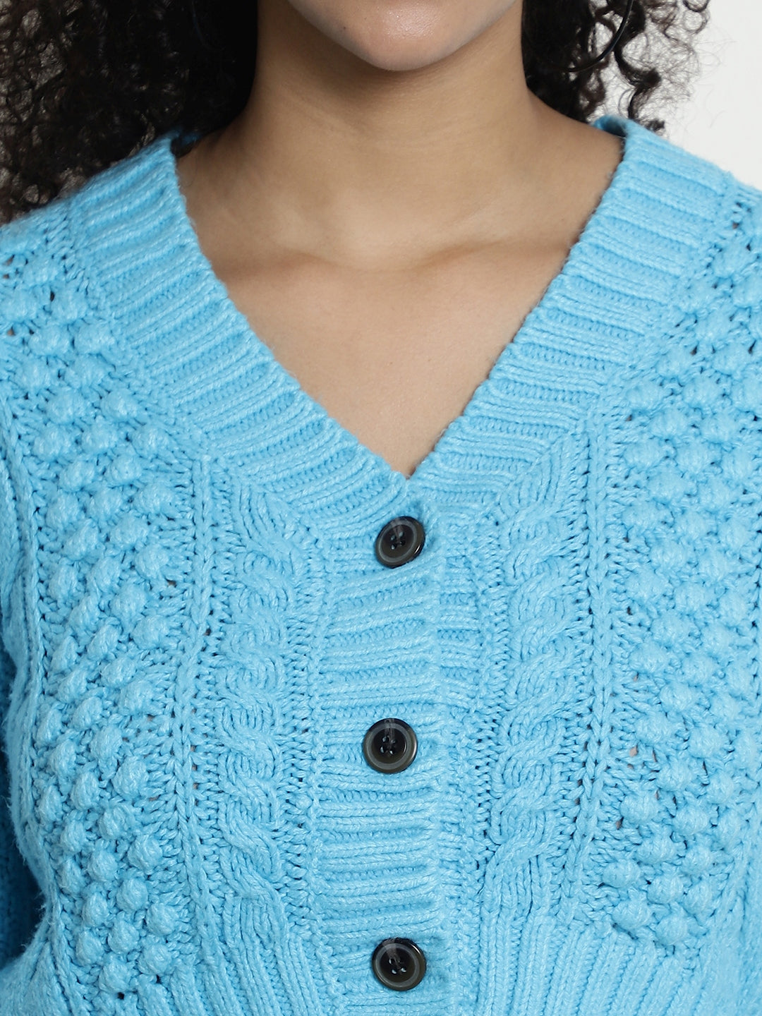 Women Blue Crop Cardigan