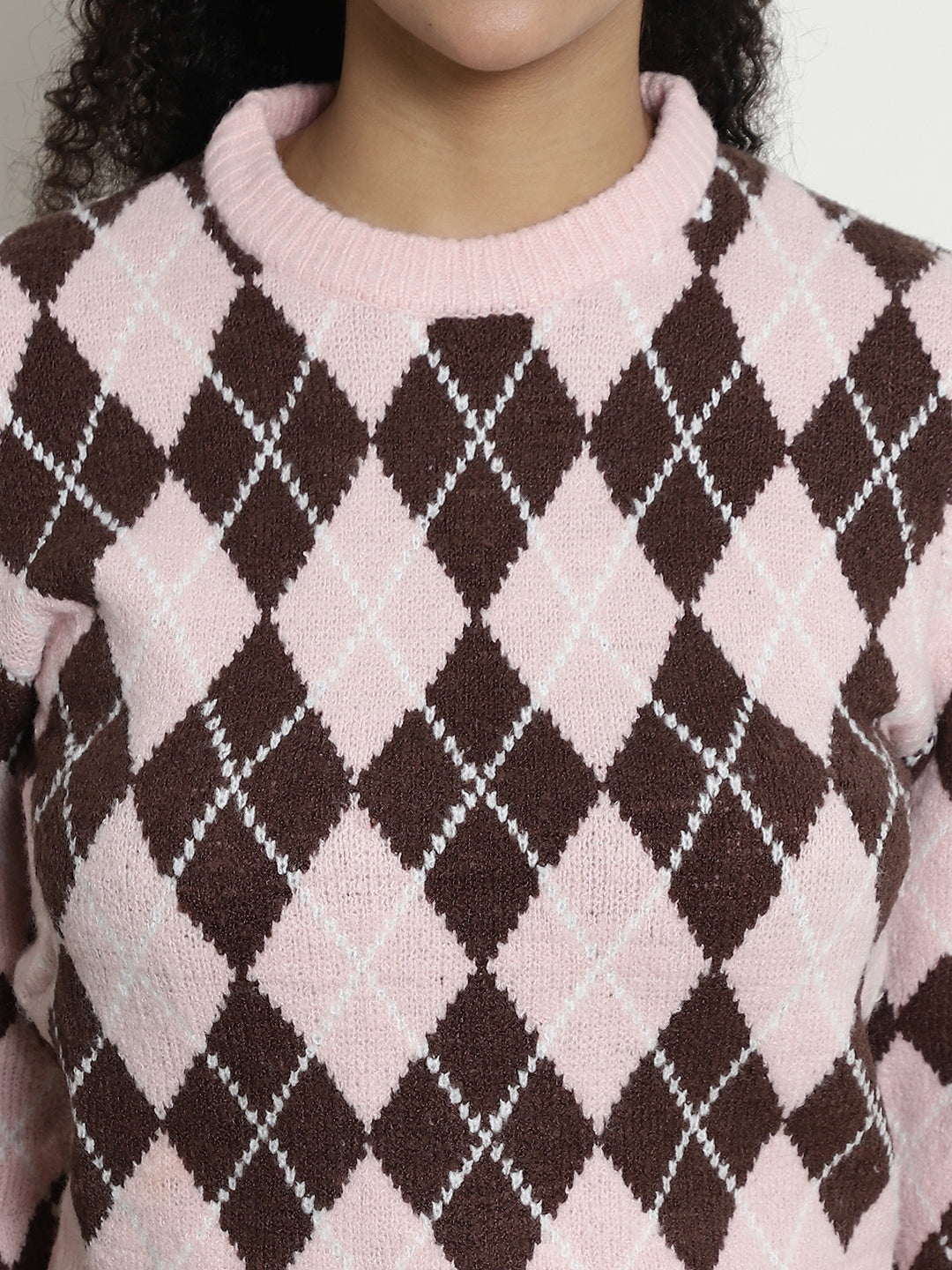 Women Pink Checkered Sweater