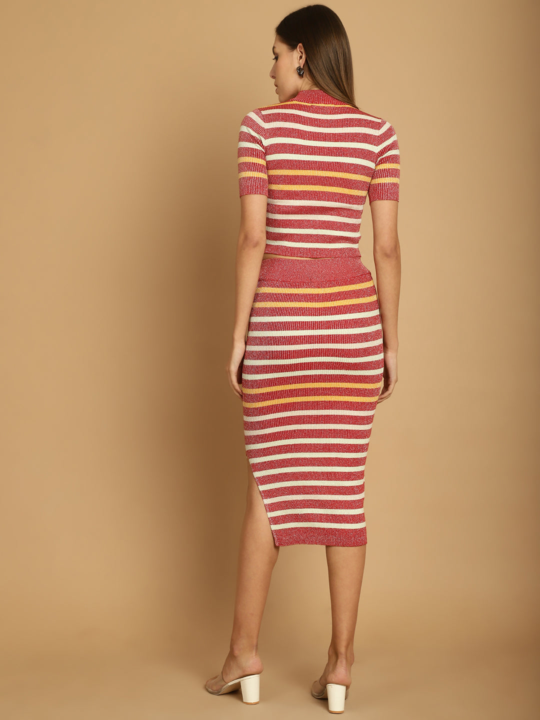 Women Striped Knit Skirt Set