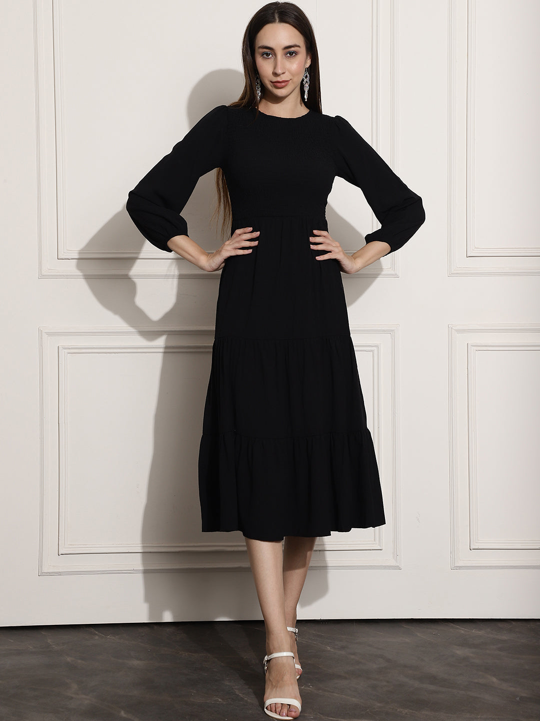 Women's Black Fit And Flare Dress Women Fit And Flare Black Dress One Piece Traditional Ethnic Wear Women's Black Fit And Flare Dress Women Fit And Flare Black Dress One Piece Traditional Ethnic Wear
