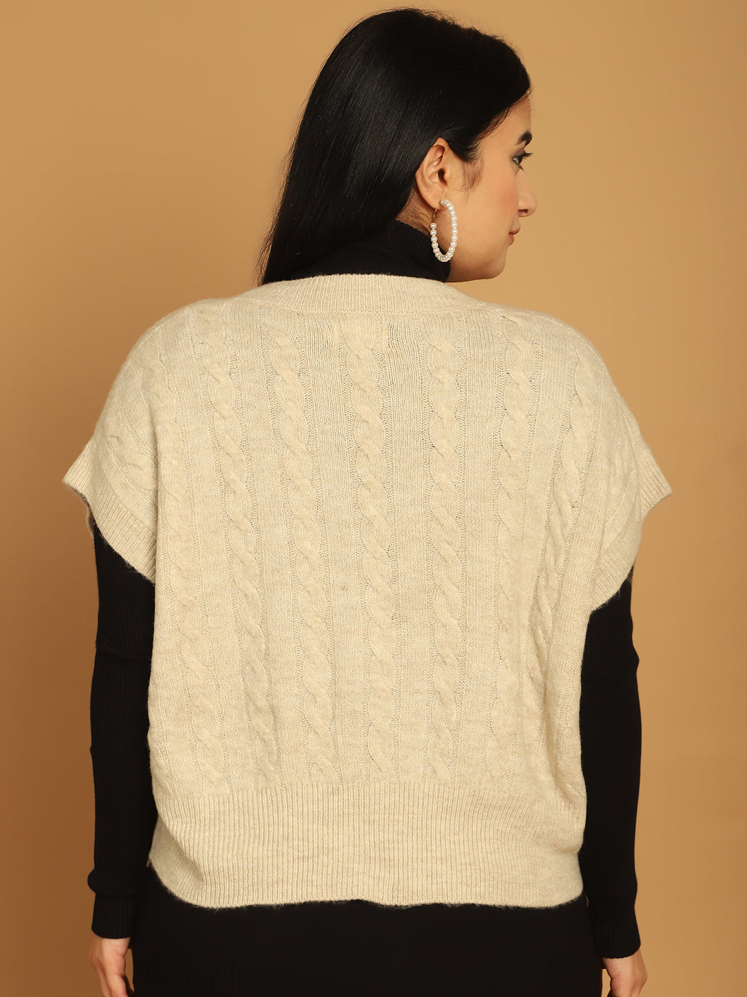 Women Beige V Neck Sweater