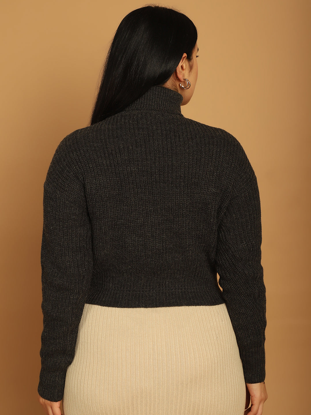 Women Grey High Neck Sweater