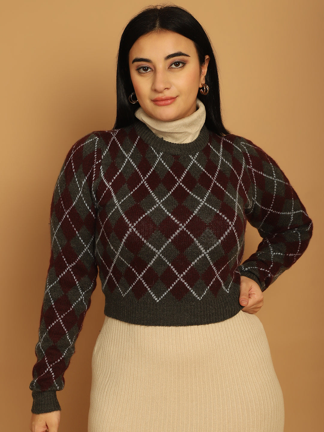 Women Purple Geometric Sweater